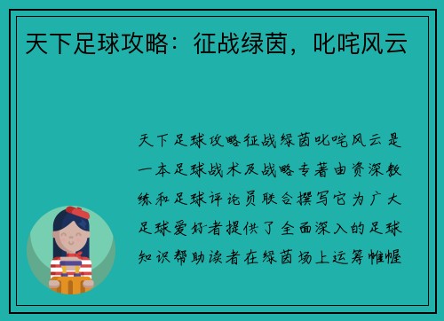天下足球攻略：征战绿茵，叱咤风云